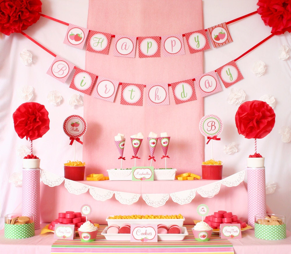 Special Price - Red Pink Berry Strawberry Birthday Party Package Personalized FULL Collection Set - PRINTABLE DIY - PS803x Il_170x135