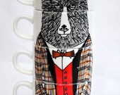 Hand painted set of 4 espresso cups - Mr Bowtie Bear