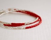 Sterling Silver and Red Glass Beaded Necklace