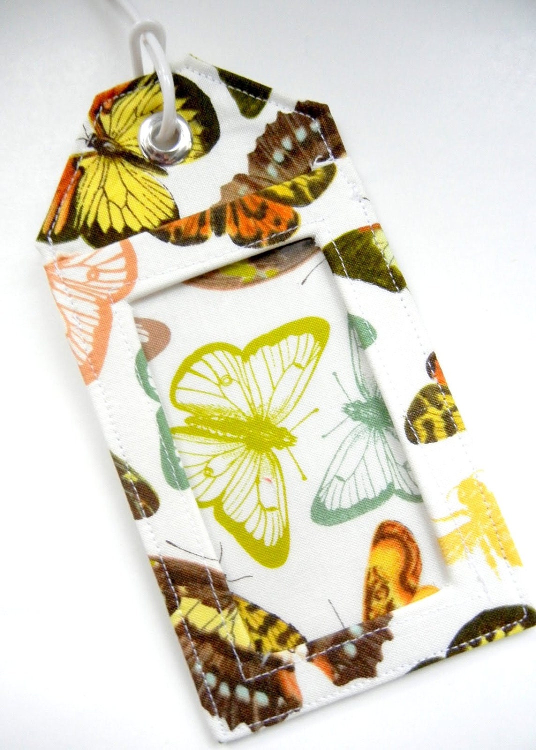 Luggage Tag / Gift Card Holder - Natural Butterflies MADE TO ORDER - PlaidCupcakeDesigns