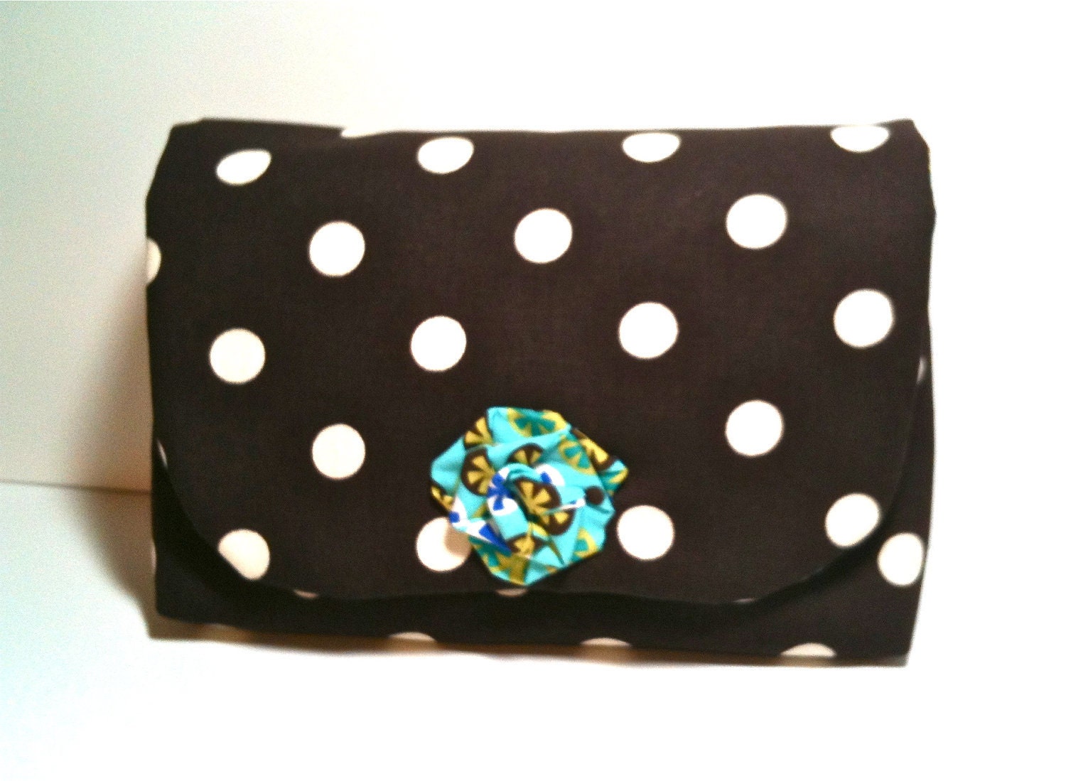 Clutch for Diapers and Wipes in Chocolate Brown and White Polka Dots