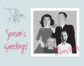 Family Photo New Year Holiday Card - Mad Men Style 1960's Vintage Portrait - Custom Made Just For You Within Hours