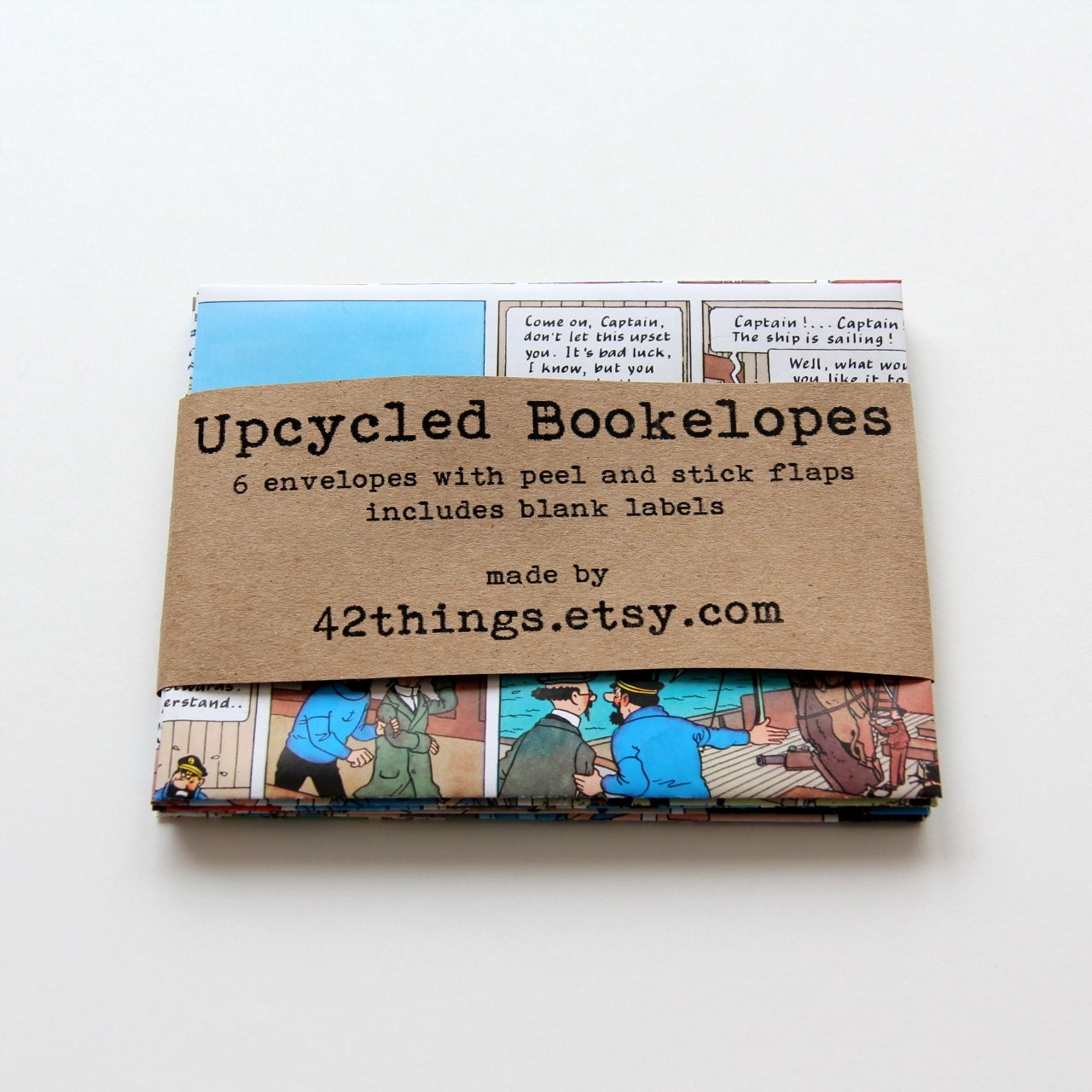6 Handmade Envelopes upcycled Tintin comic