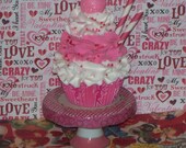 Fake Faux Fairy Cupcake White Pink Swirl Frosting Cherry Raspberry Stripe Straws Sweetheart Sprinkles great Party Photo Prop Home Decor
