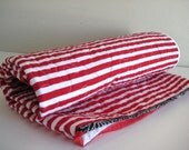 modern baby quilt red and whited striped lightweight summer baby gift idea