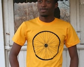 Giant Bicycle Wheel Screen Print on American Apparel Gold Men's Tee in Black