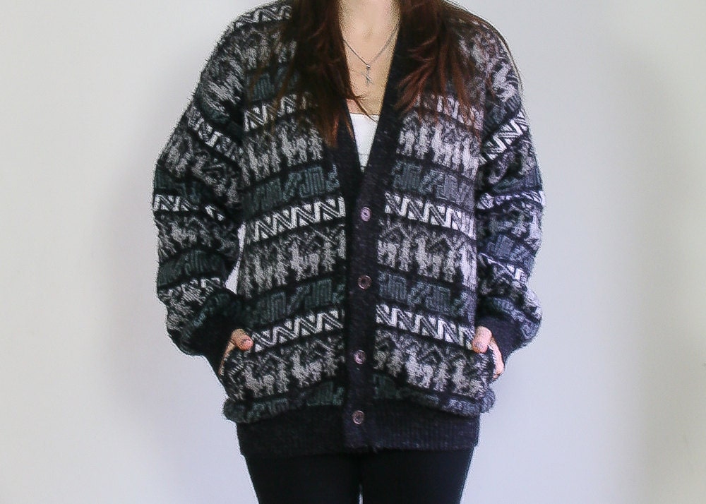 South American tribal print sweater / Vintage tribal print cardigan