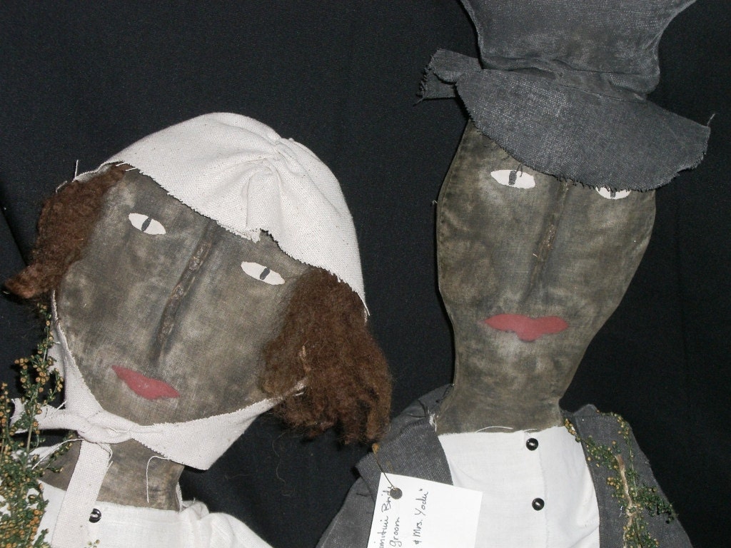 Primitive Handmade Bride and Groom - Mr. and Mrs. Yoder