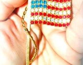 USA Flag Pin Patriotic Gold rhinestones  USA Brooch - vintage goldtone