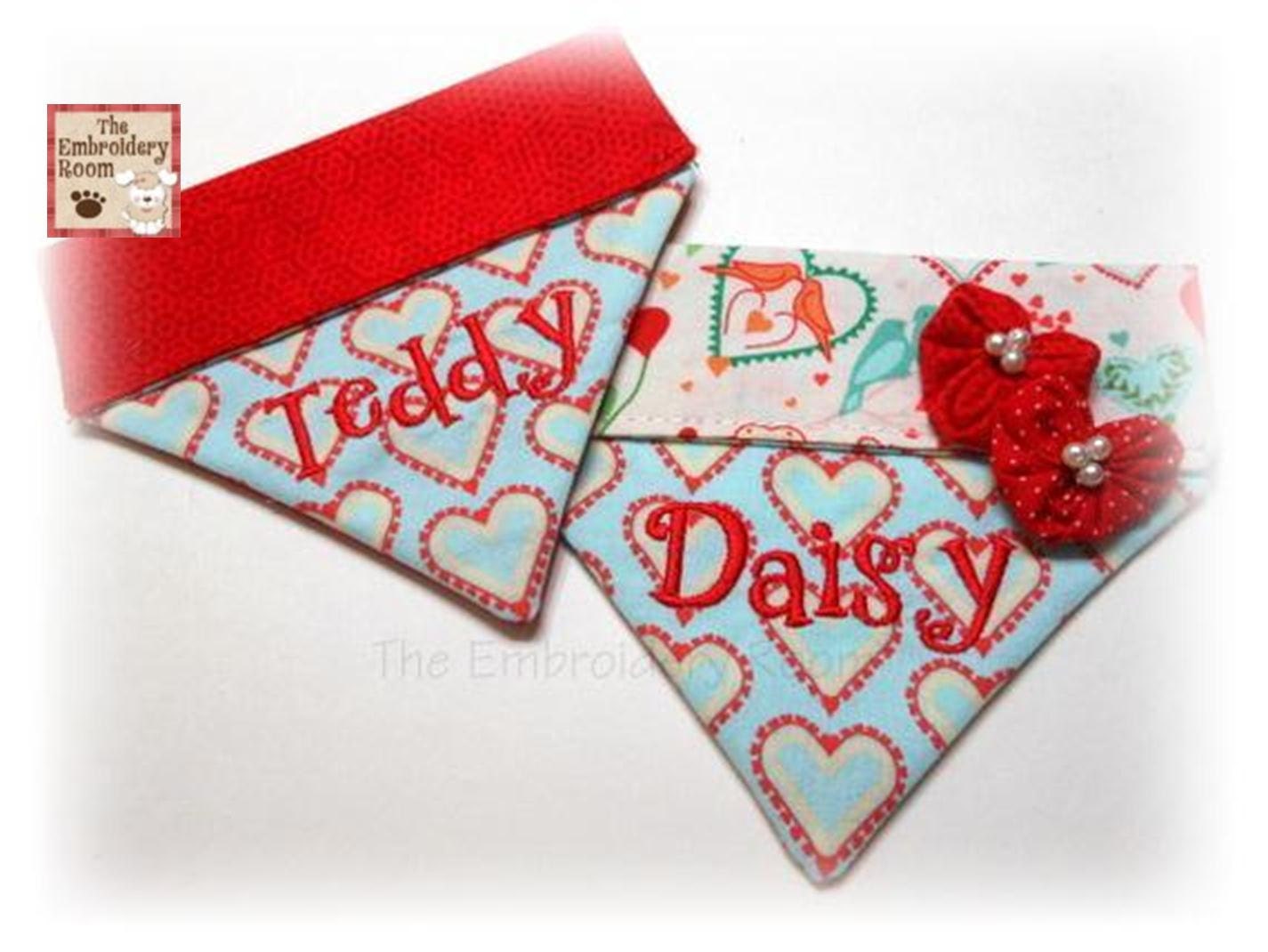 Valentine Dog Bandana Pair - Smitten Love Birds - Sizes xs,sm or med