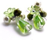 Green Vintage Bead Earrings w/ Czech Glass- Pearl Earrings-Green Jewlery-Spring Jewlery-Valentines Day- Sterling Silver