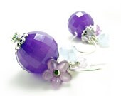 Purple Earrings w/ Amethyst and Czech Glass- Purple Jewelry- Vintage Bead- Flower Earrings-Valentines Day- Sterling Silver