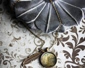20% OFF Sale Vintage Inspired Jewelry Photo Necklace - Migration - original fine art photo - barn birds feather