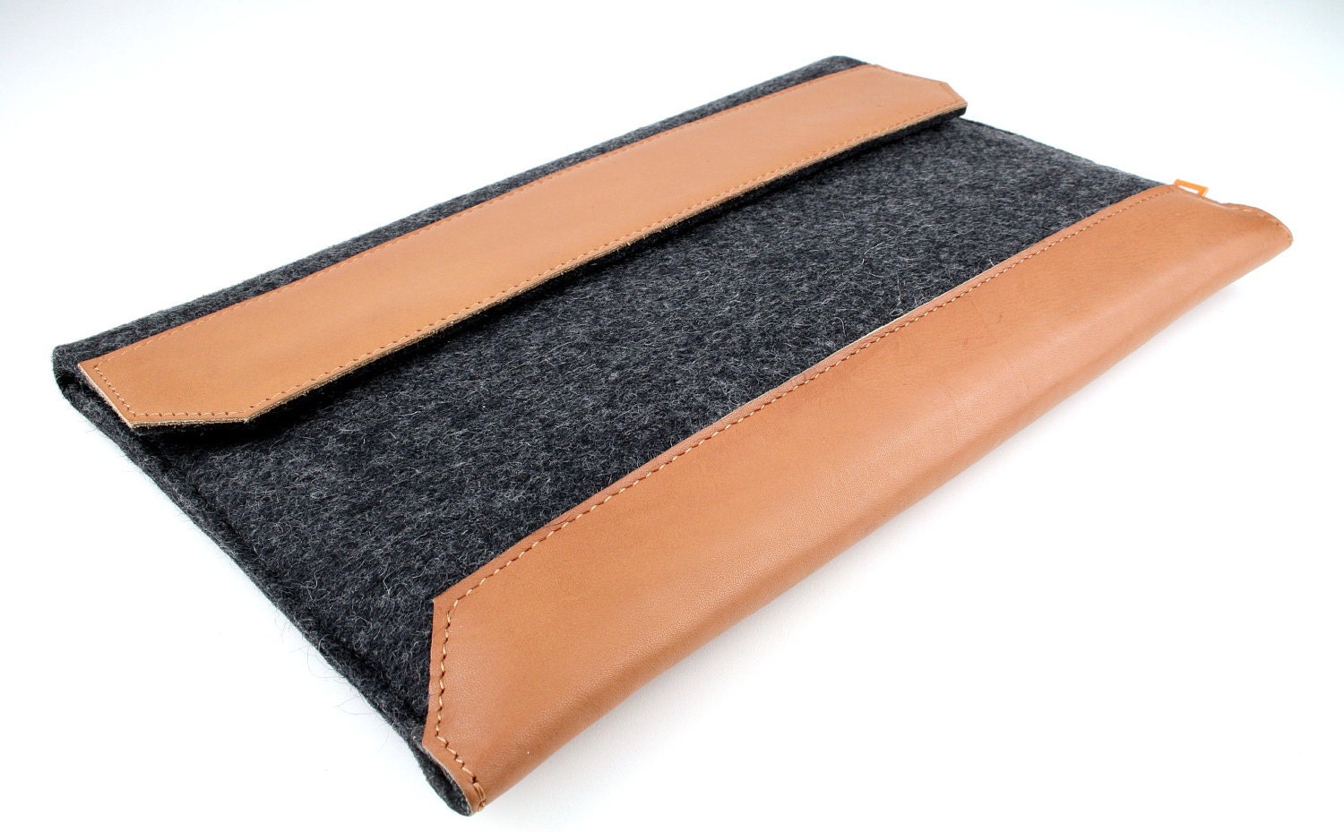 11 Inch MacBook Air Case/Sleeve (Shaughnessy) - Anthracite Wool Felt with Tan Brown Leather