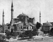Hagia Sophia Exterior, Istanbul, Turkey - 1950s fine art reproduction - Byzantine Circa 532 - 537 and 558 - 562 AD 6th century