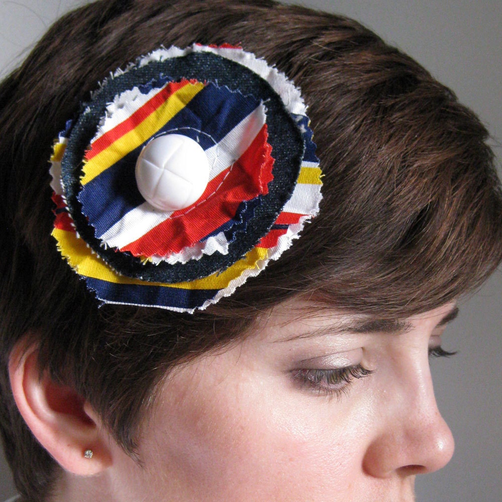 FABRIC HAIR CLIP recycled denim pin nautical stripes by Lynn Minney Designs