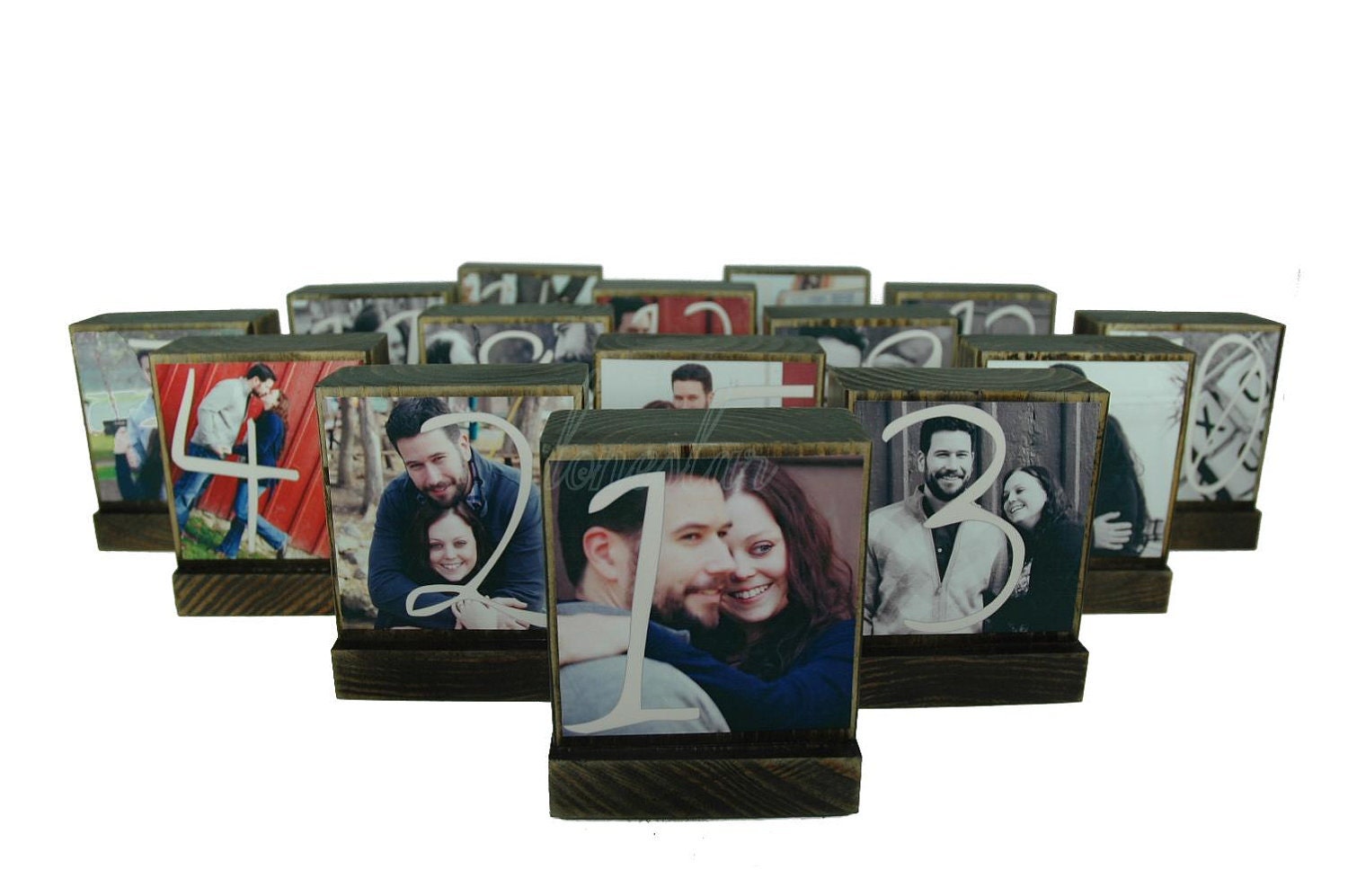 WOODEN TABLE NUMBERS-Set of 15 Personalized  Wedding Table Numbers - Custom wooden dispays make great Centerpieces-Place Cards-Decoration.