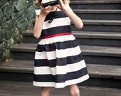 Girls Black and White Striped Dress with Stitched Heart Detail... Sizes 2T through 12
