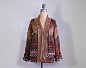 1970s ethnic boho cardigan / 70s space dye tribal hippie cardigan