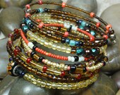 BRACELET - Colorful Murano Glass Gold Coral Amber Bead Coil Wrap Jewelry Bracelet