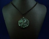 Dark Green Small Cthulhu Cameo Necklace with Chain - Polymer Clay Fashion Jewelry