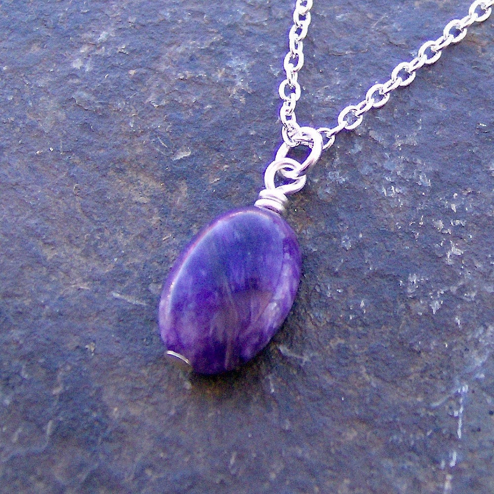 Charoite Pendant Necklace with silver chain