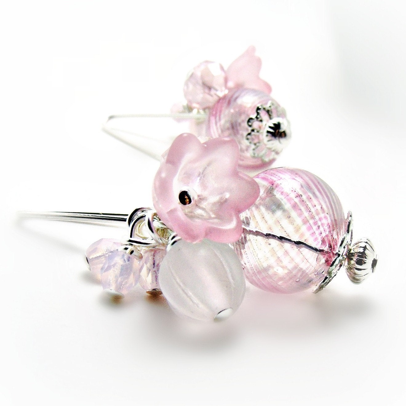 Blush Pink Blown Glass Earrings w/ Czech Crystals - Pink Jewlery- Valentines Day- Flower Earrings- Flower Jewelry- Sterling-Silver- Spring
