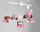 Baby Crib Mobile - Owl Mobile - Baby Girl Mobile - Pink and Brown Mobile - You can pick your colors :)