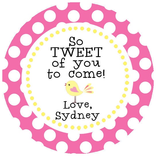 Sweet Tweet Bird Birthday Party Favor Tags DIY Printable Personalized  1st Birthday Pink Yellow