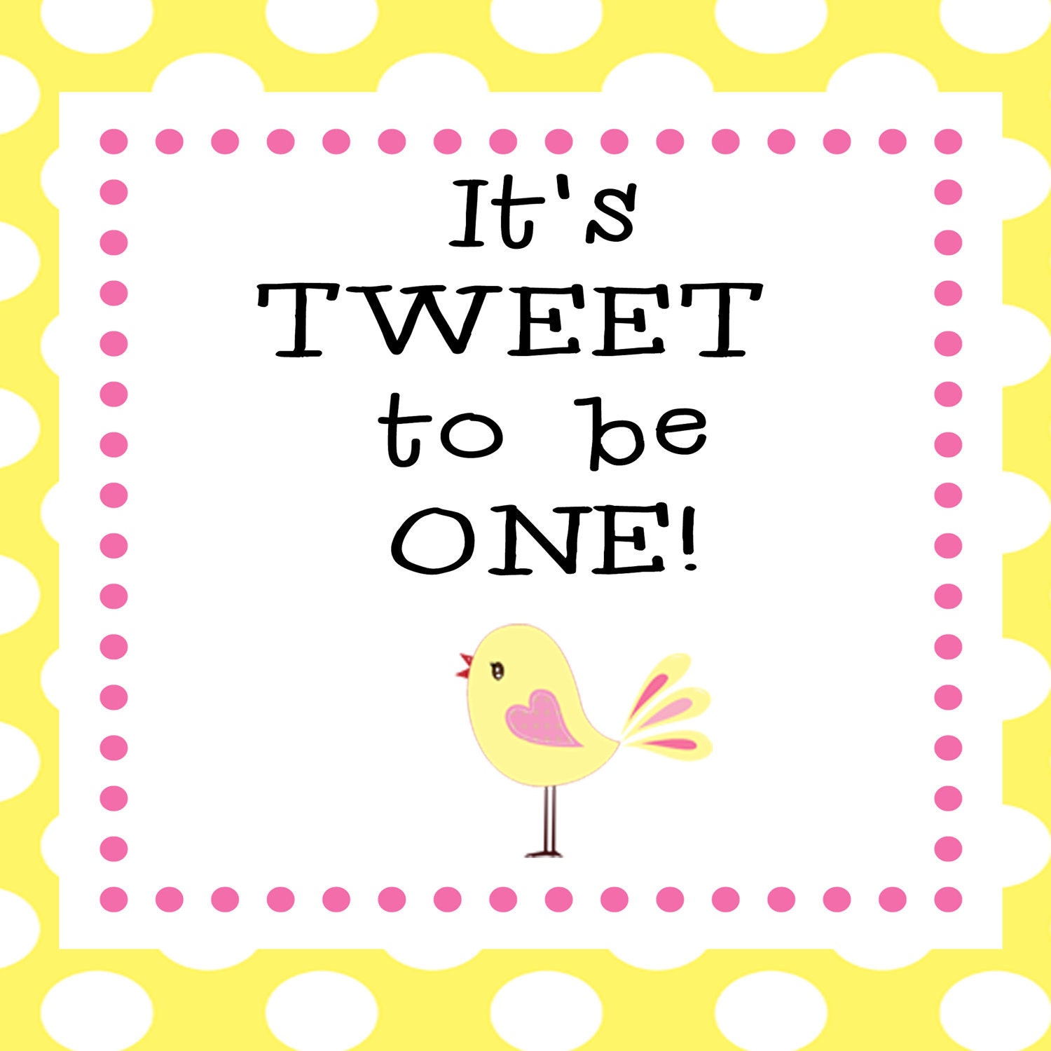 Sweet Tweet Bird Birthday Party Sign DIY Printable Personalized  1st Birthday Pink Yellow