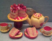 Dollhouse Miniature Dessert Carrot Cake & Tea Service Set