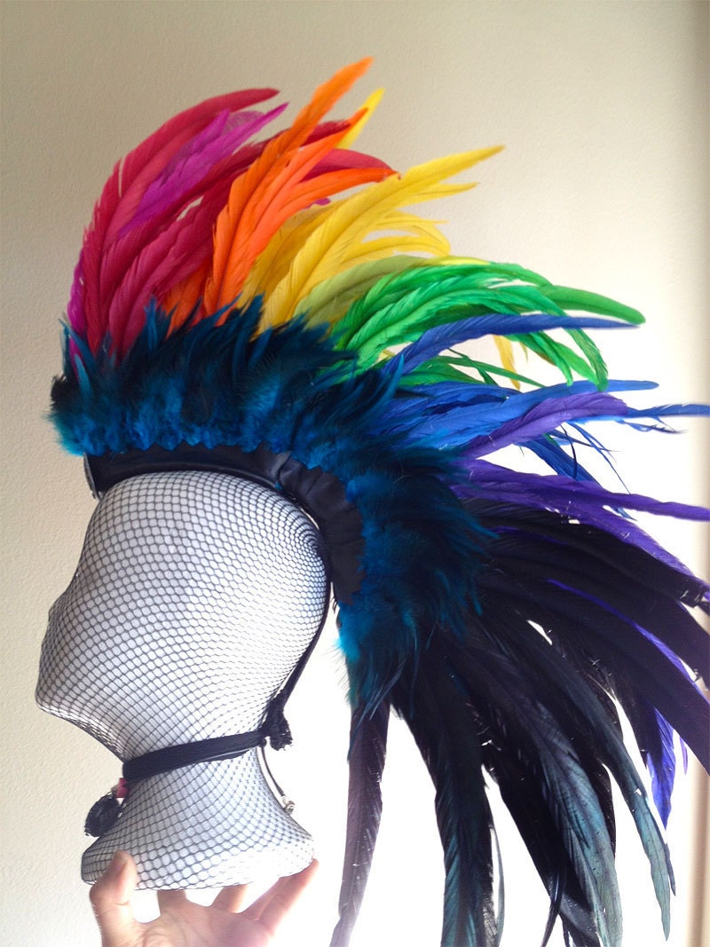 Customizable Feather Mohawk / Headdress - "Rainbow Brite"