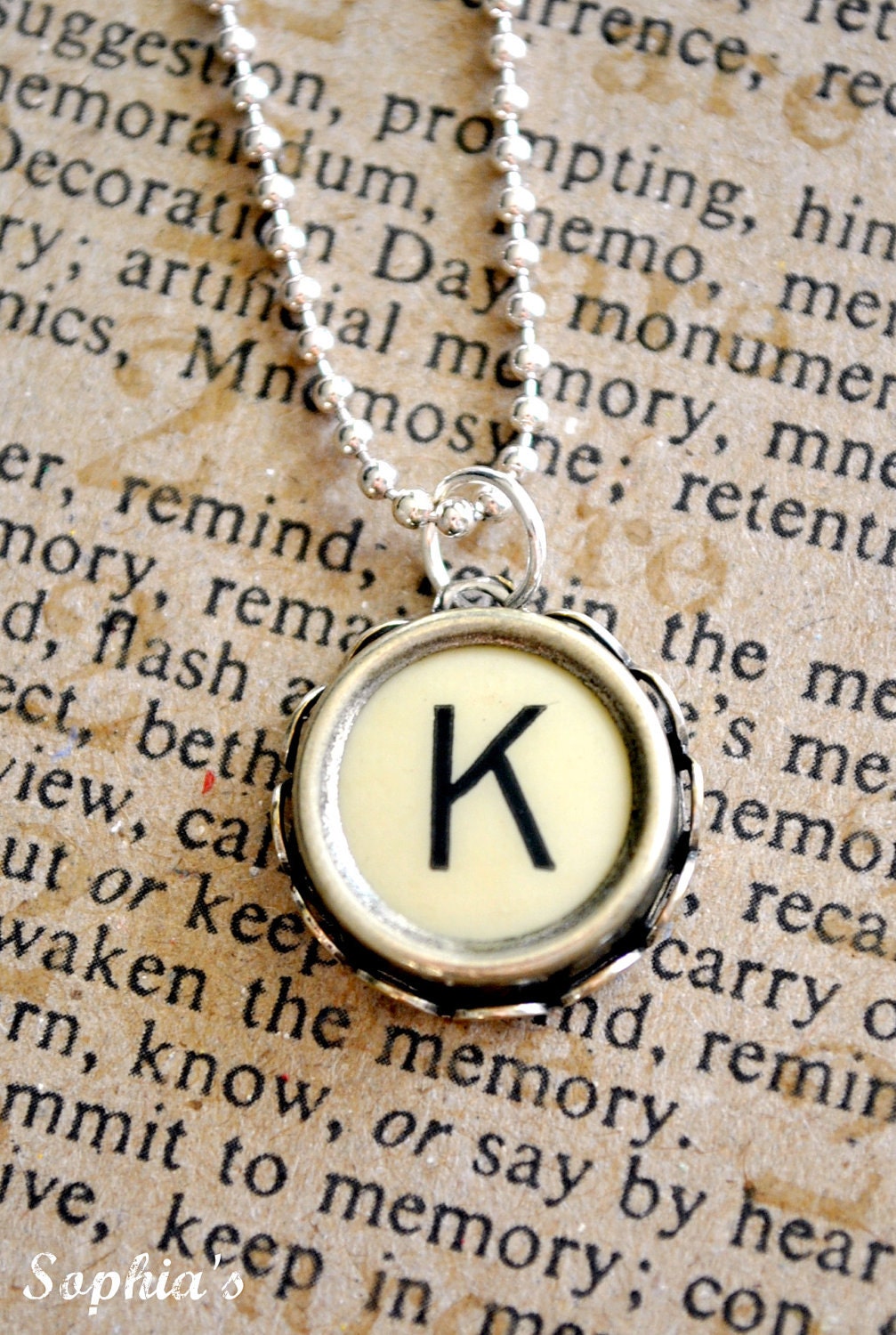 Vintage Typewriter Key Necklace - Letter K - Ivory