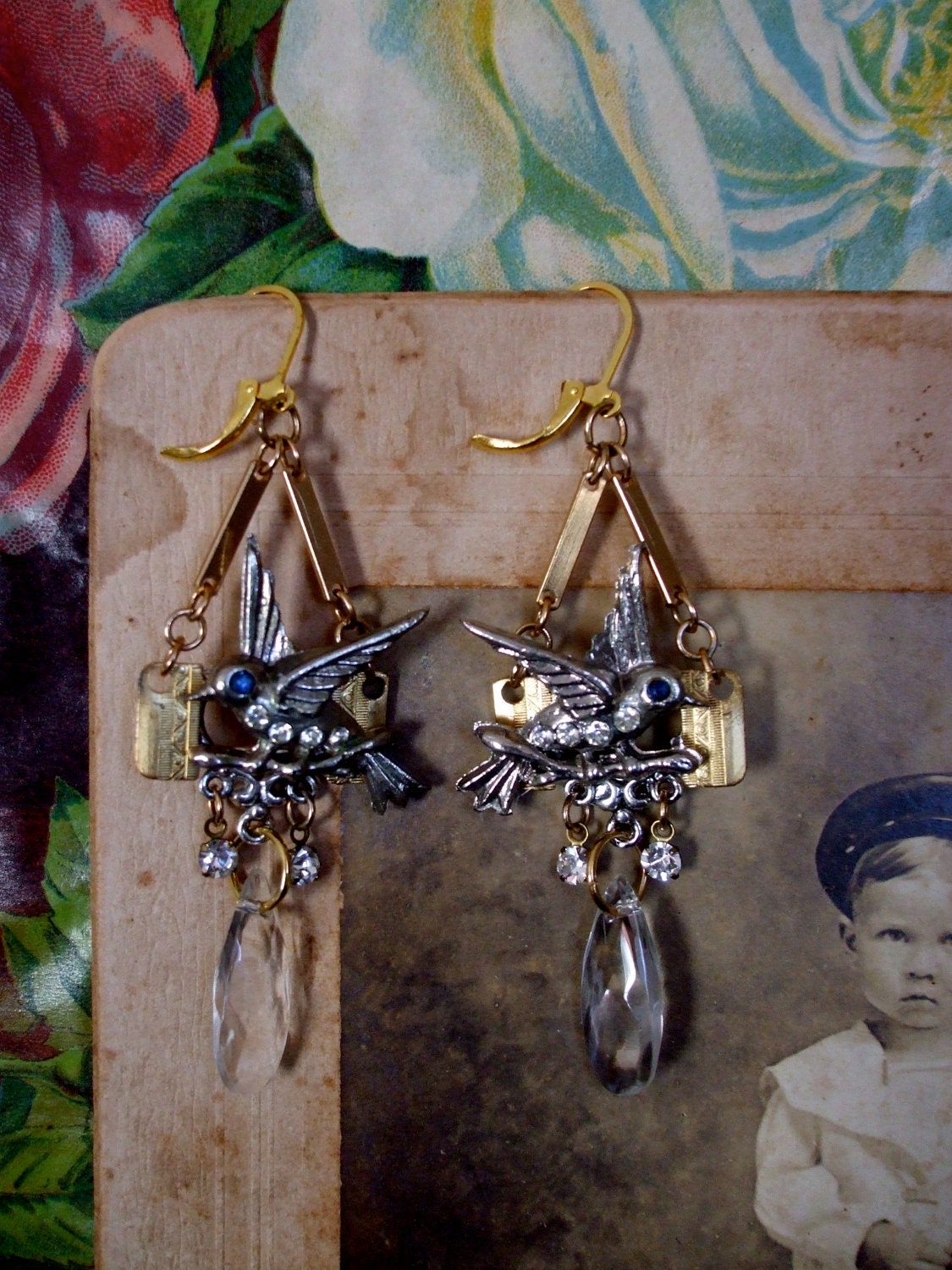 Birds In Flight -Vintage Assemblage Earrings