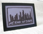 Chicago Skyline Lino Cut Block Print  - 4 x 6 Image Size