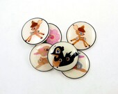 Bambi Buttons.  Handmade buttons.  6 Children's Story Sewing Buttons.