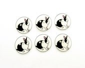 Rabbit Buttons.  Set of 6 handmade buttons. Black and white rabbit or bunny buttons.