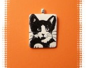 Tuxedo Cat Pendant black white - handmade polymer clay jewelry