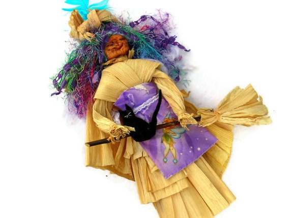 Corn Husk Apple Head Kitchen Witch Doll LEE  ANNE