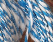 Handspun, Art Yarn, 98 yards "Baby Boy Blue", Super Soft Merino Wool, Plyed with, White Angora