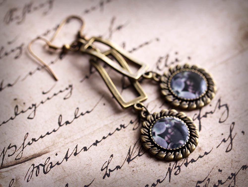 20% OFF Sale Vintage Inspired Jewelry Photo Earrings - Budding Lilacs - original fine art photo