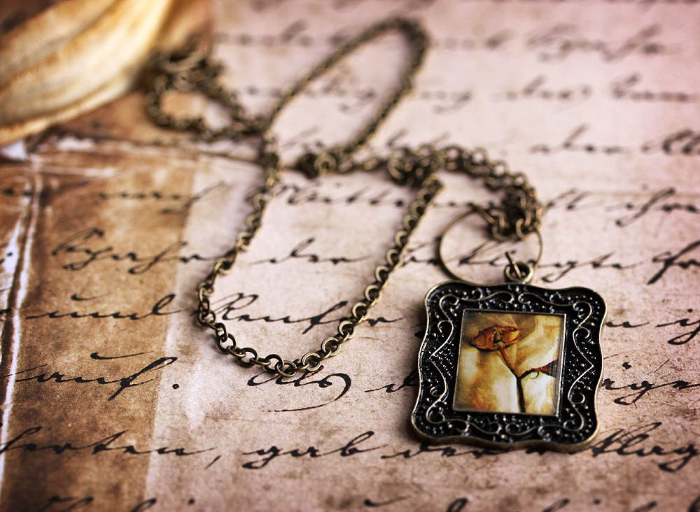 20% OFF Sale Vintage Inspired Jewelry Photo Necklace - As I Lay Dying - original fine art photo - yellow rose