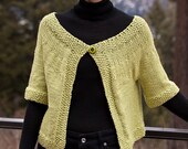 Lime Green Cotton Knit Cardigan Sweater Jacket (Size Small)