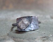 Modern Rough Diamond Solitaire and Geometric 925 Sterling Silver Ring -  Artisan Jewellery - Handmade and Designed by A Second Time