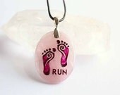 Barefoot or Minimalist Running -  Engraved Stone Jewelry Pendant - Rose Quartz