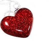 Red Hot Heart Resin Glitter Pendant Big Bold Statement Necklace by isewcute