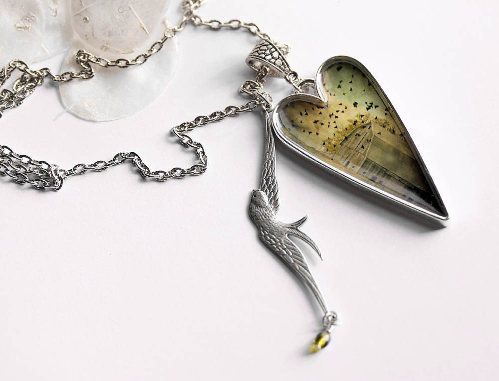 20% OFF Sale Photo Jewelry Long Necklace - Migration - original fine art photo birds flying barn