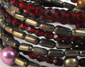 Brass Pink and WIne Stacked Bangle Bracelet.  Eco Friendly. One of a Kind.