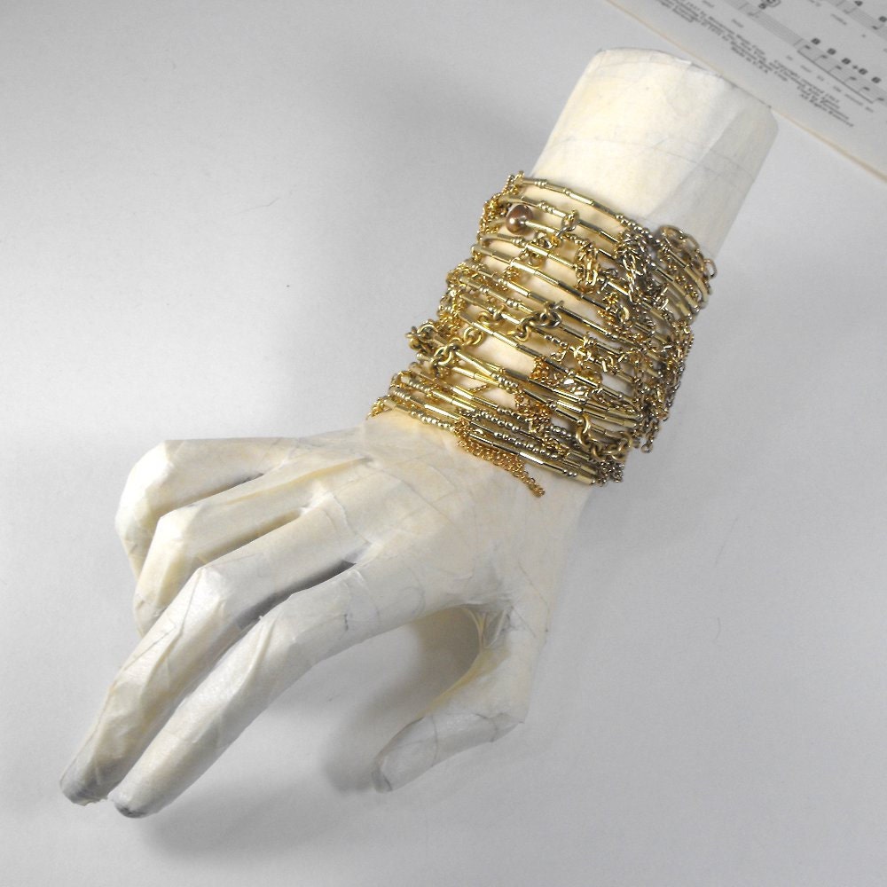 Gold chain wrap bracelet. recycled. eco friendly. one of a kind.