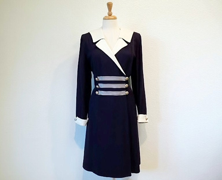 SALE Vintage 1980s Navy Sailor Danny & Nicole  Double breasted Dress